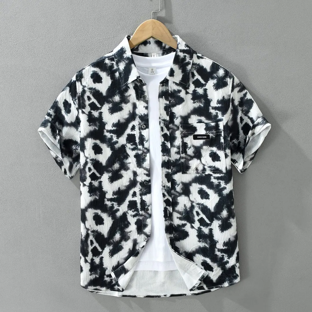 

2026 Summer New Print Short Sleeve Shirt for Men Casual Turn Down Collar Regular Fit Fashion Casual Men Shirts