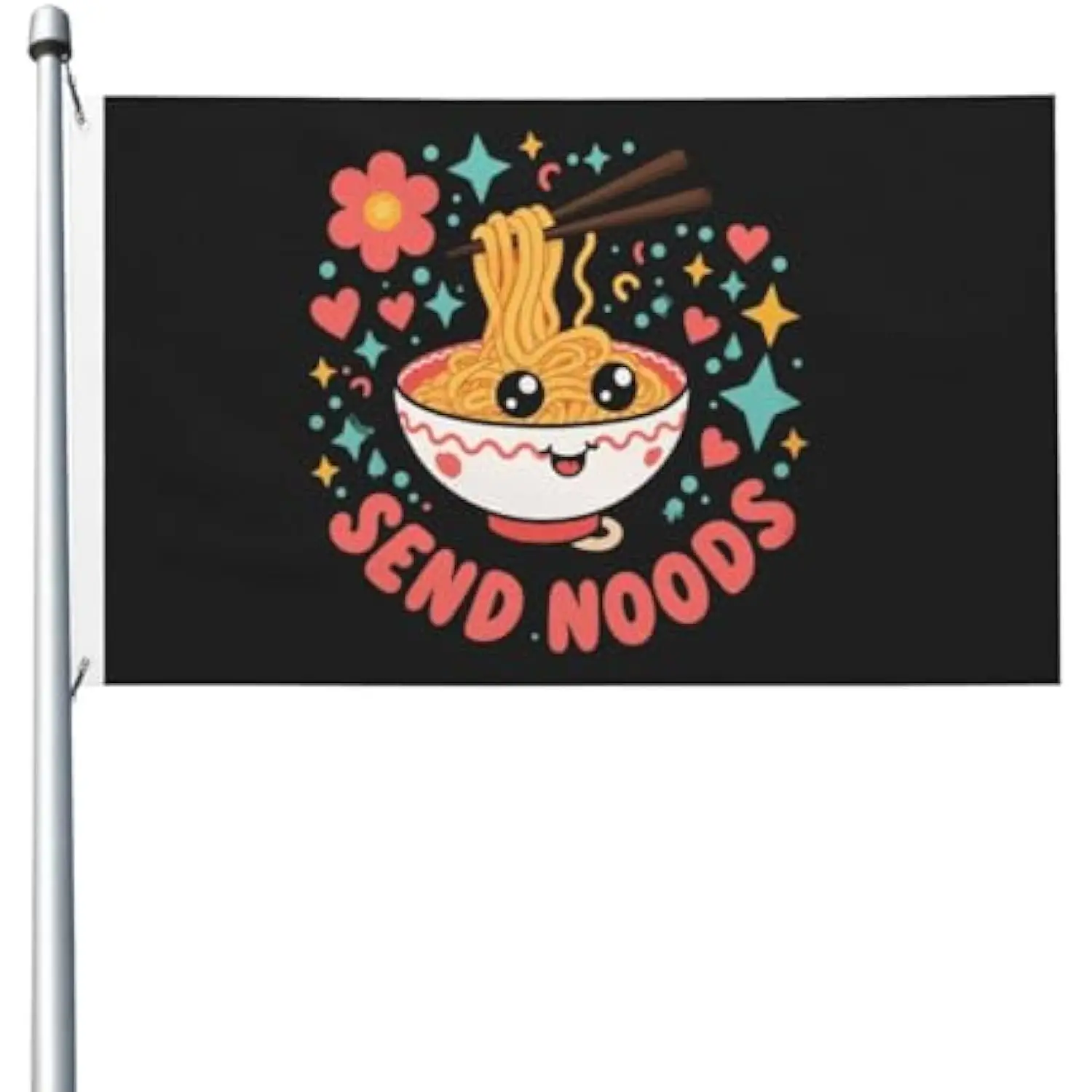 Send Noods Funny Ramen Noodle Kawaii Flag Single-sided Printing Unique Outdoor Garden Banner