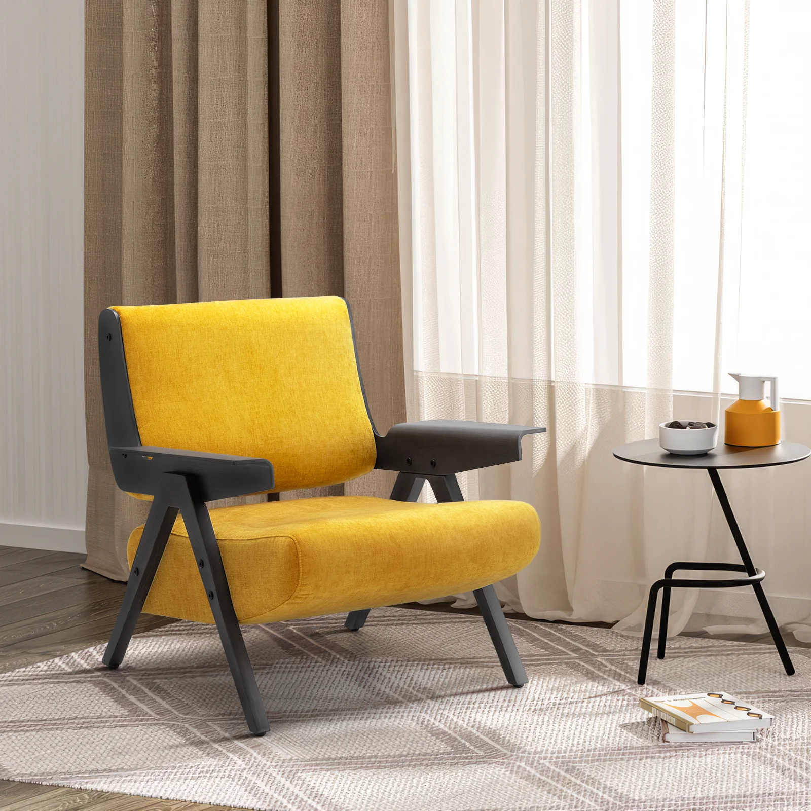 Accent Lounge Chair Upholstered Armchair with Solid Wood Frames Removable Cushions Retro Leisure Chair for Living Room