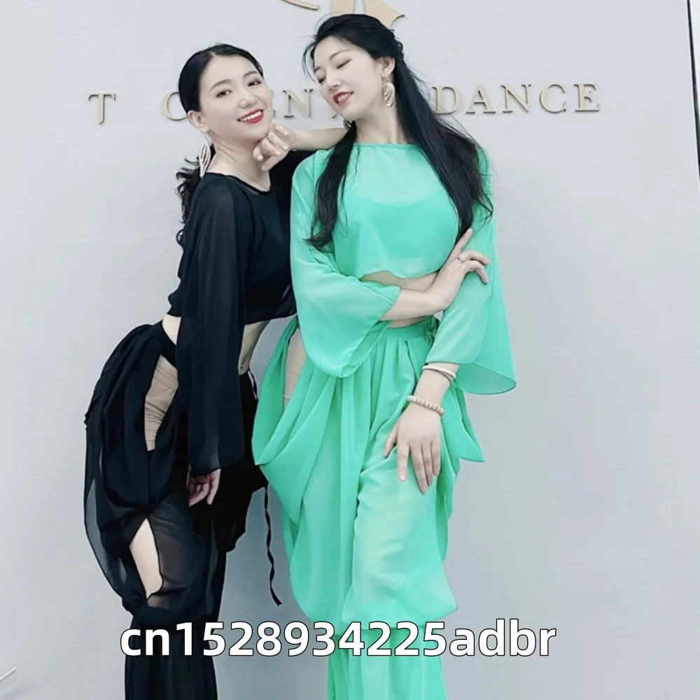Customized Swegal Belly Dancewear Practice Eastern Dance Costume Chiffon Lantern Pants Middle Eastern Costume Water Green