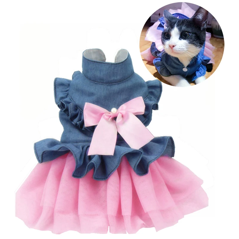 Denim Sphynx Cat Dress Skirt Summer Girl Female Pet Clothes for Cats Gotas Kitten Garfield Dresses mascotas Costume Dog Clothing