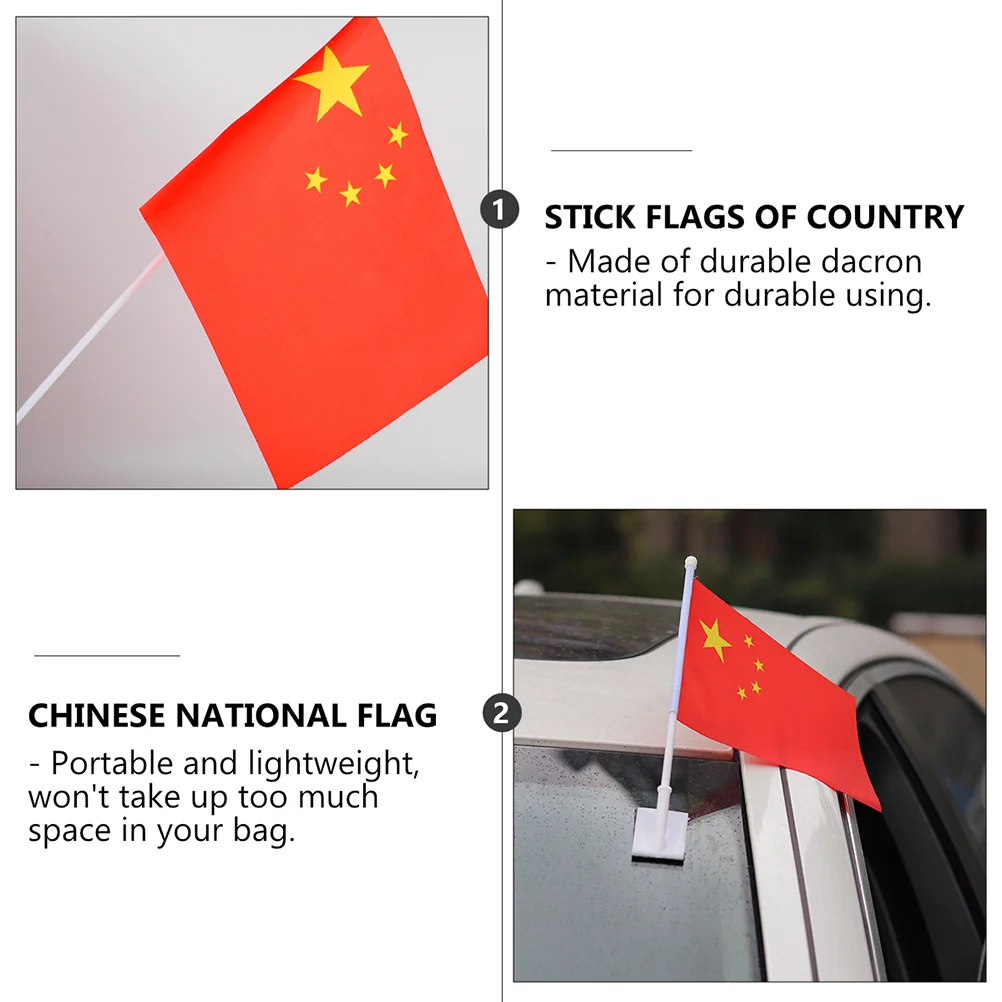 100pcs Hand Shaking Flags Polyester Lightweight Portable China Stick Flag Ideal for Party Classroom Garden