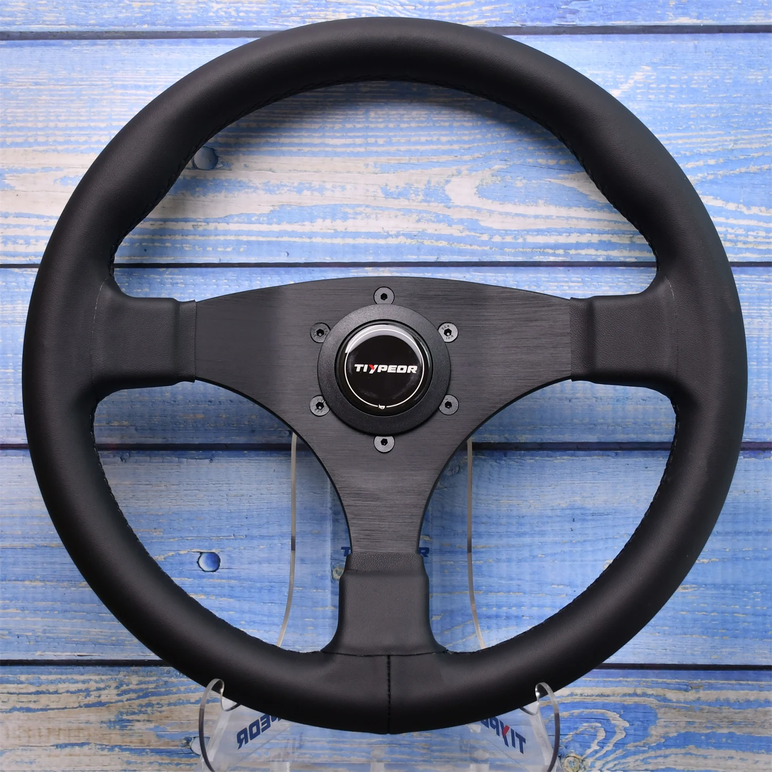 

TIYPEOR Superfine Leather Automotive Steering Wheel High-Quality Matte Black Classic and Retro Style