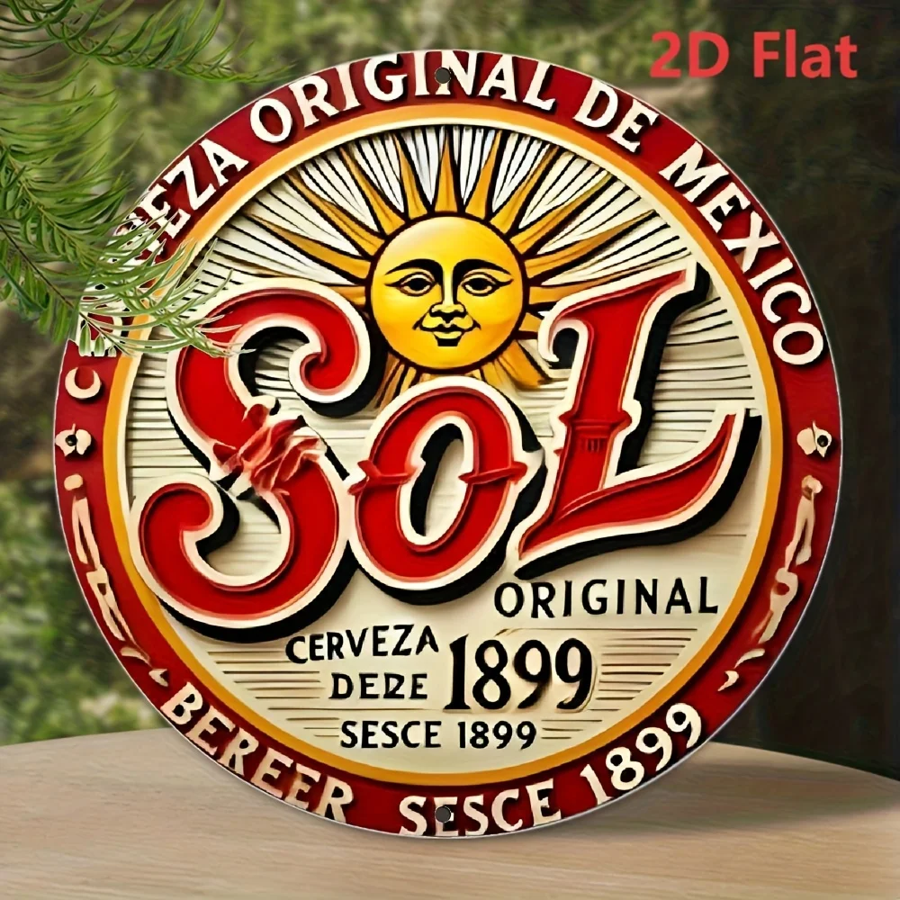 2D plano, 1 pieza Sol Vintage Metal Sign - 1899 Original Mexican Cerveza Wall Art, decoración de aluminio con diseño de sol y cactus, perfecto f