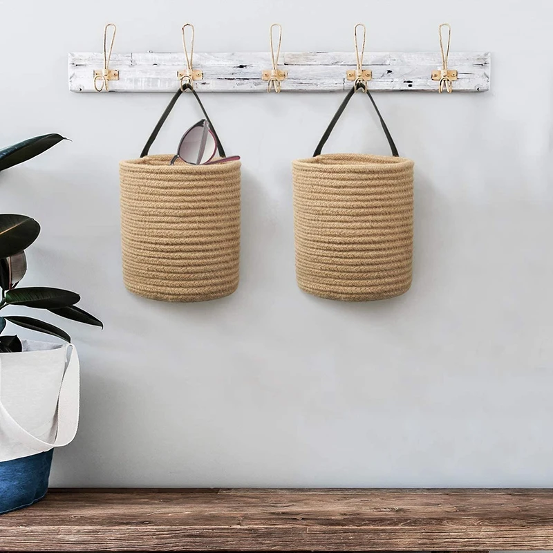 Cesta de suspensão de juta de 2 pacotes - 7,87 x 7 polegadas pequena cesta de suspensão de samambaia tecida plantas de flores, cesta de juta tecida