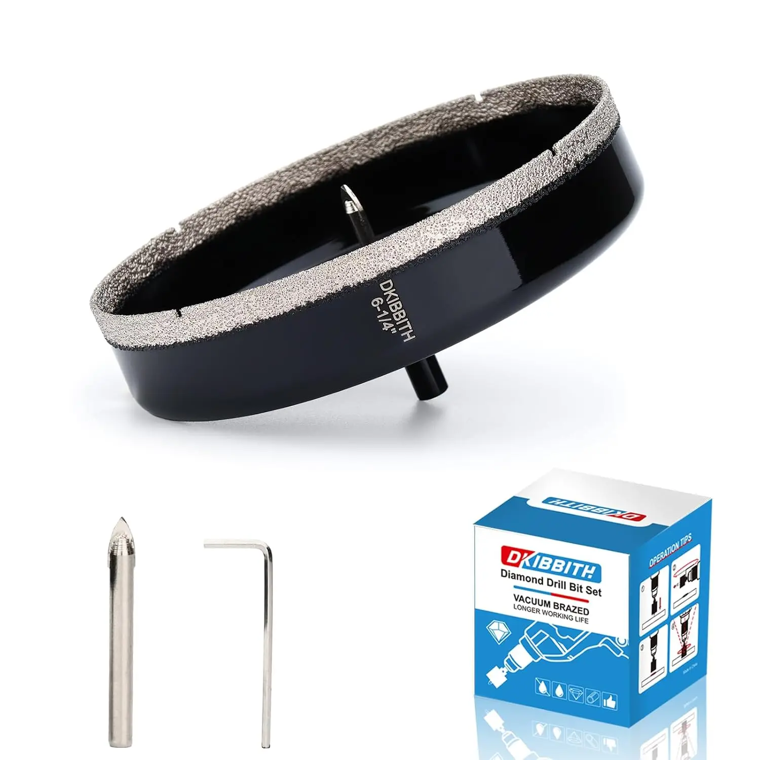 

6-1/4" Diamond Hole Saw Bit with Pilot Drill for Tile, Porcelain, Granite, Glass - 160mm