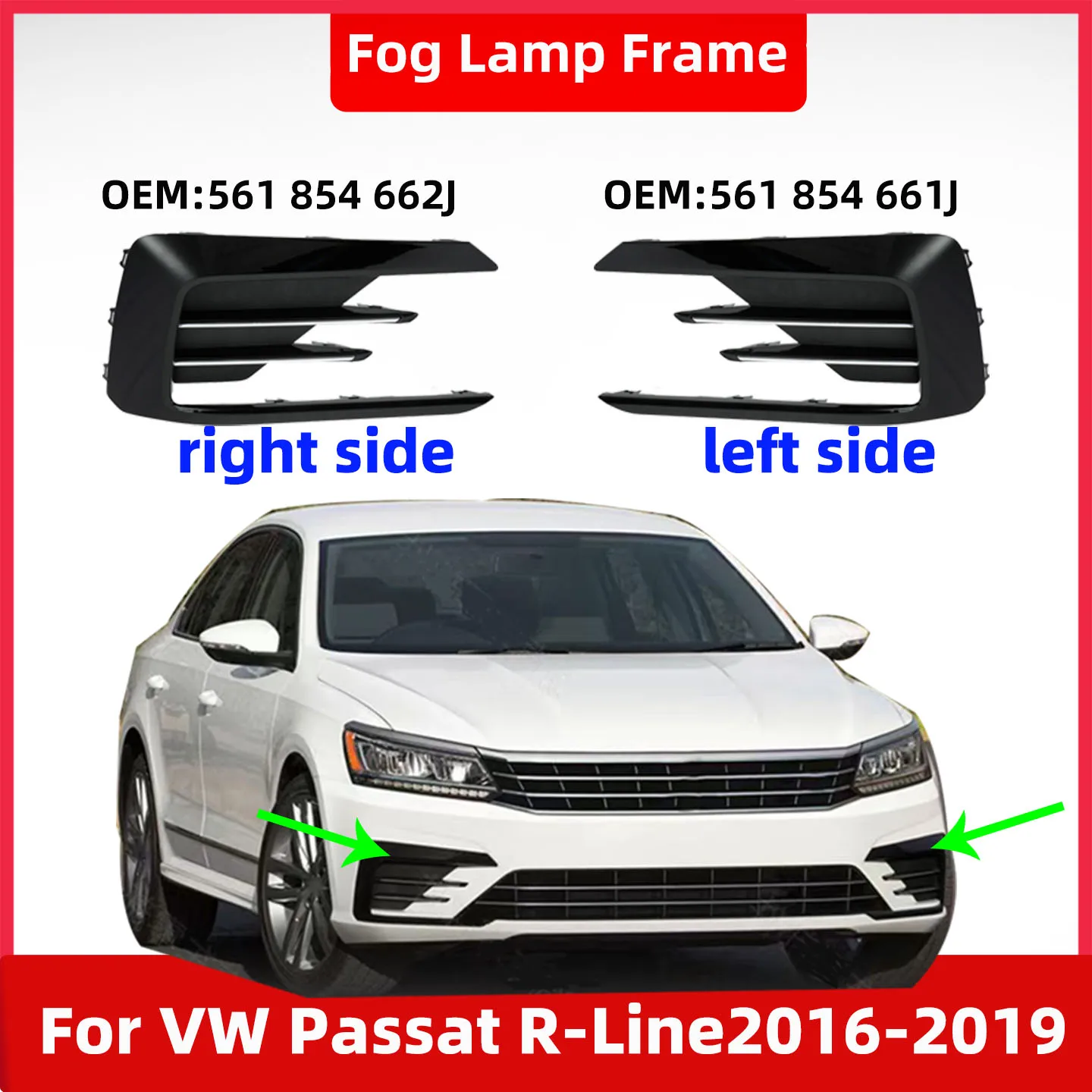 

Для Vw Passat R-Line Edition 2016 2017 2018 2019, крышка передней противотуманной фары, передний бампер, нижняя решетка, рамка противотуманной фары 561 854 662J 561 854 661J