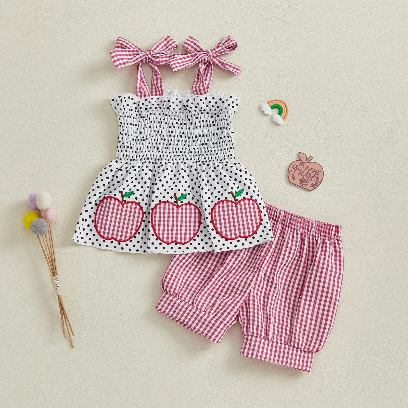 Tregren 2-7Years أطفال بنات الصيف موضة الملابس نقطة طباعة Smocked التعادل متابعة حزام بروتيل + بلون السراويل 2 قطعة مجموعات