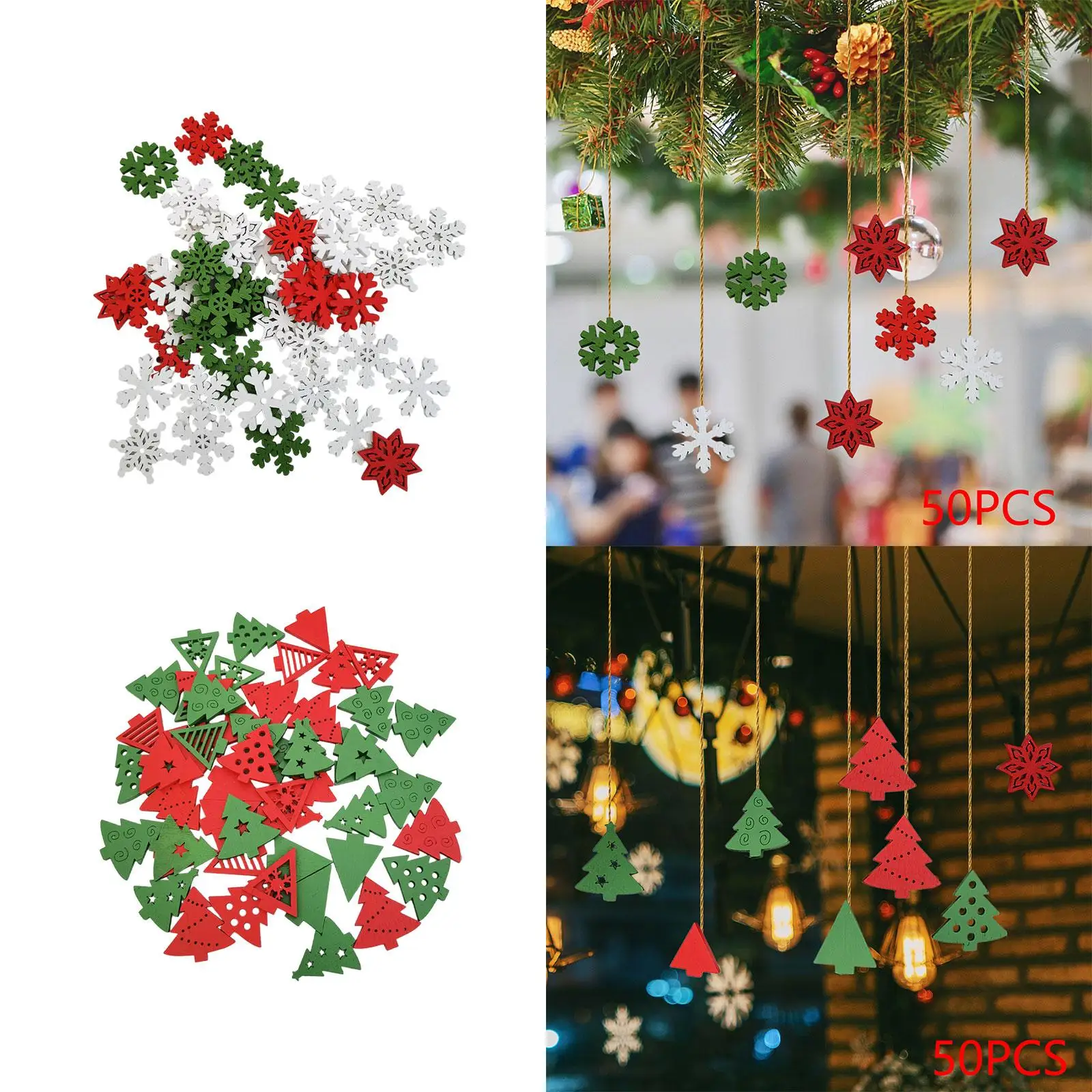 50 Pièces d'Ornements de Noël en Bois, Décorations de Noël, Artisanat pour Arbre de Noël, Ornements Suspendus pour la Décoration des Fêtes d'Hiver