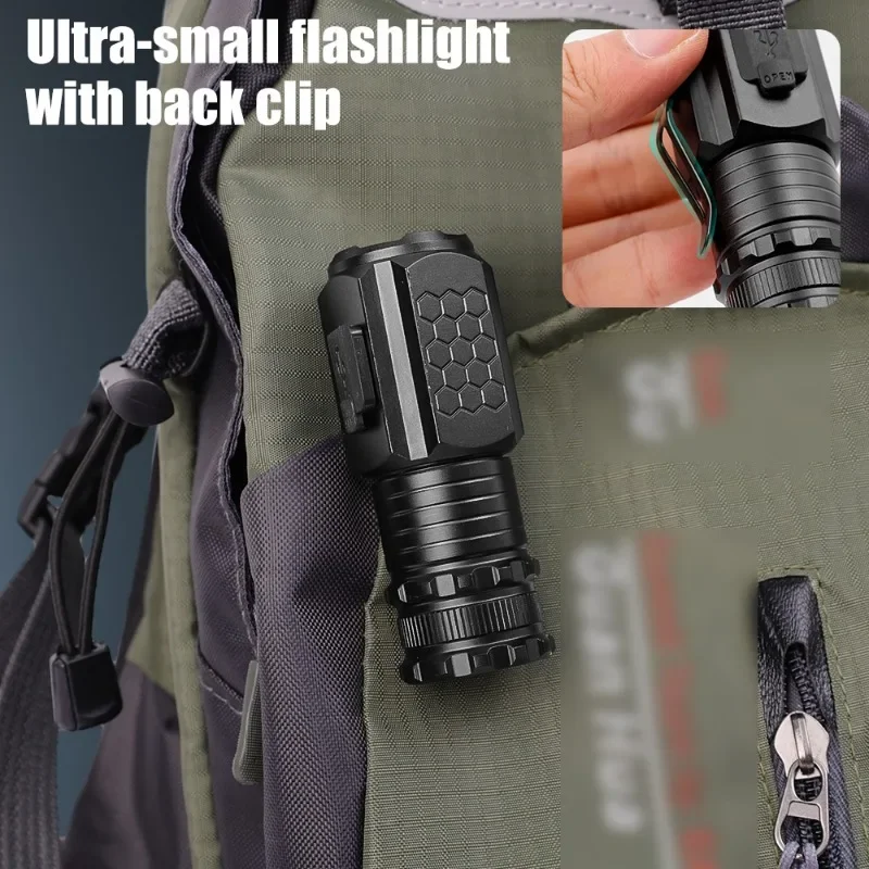 Powerful Mini EDC LED Flashlight 18350 Aluminium Alloy Bright Torch USB Rechargeable Torch Camping Lantern with Power Indicato