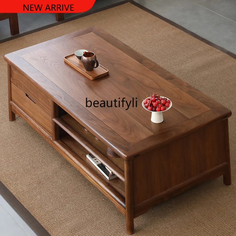

X New Chinese Style Black Walnut Simple Solid Wood Rectangular Small Coffee Table Living Room Home Tea Table Log