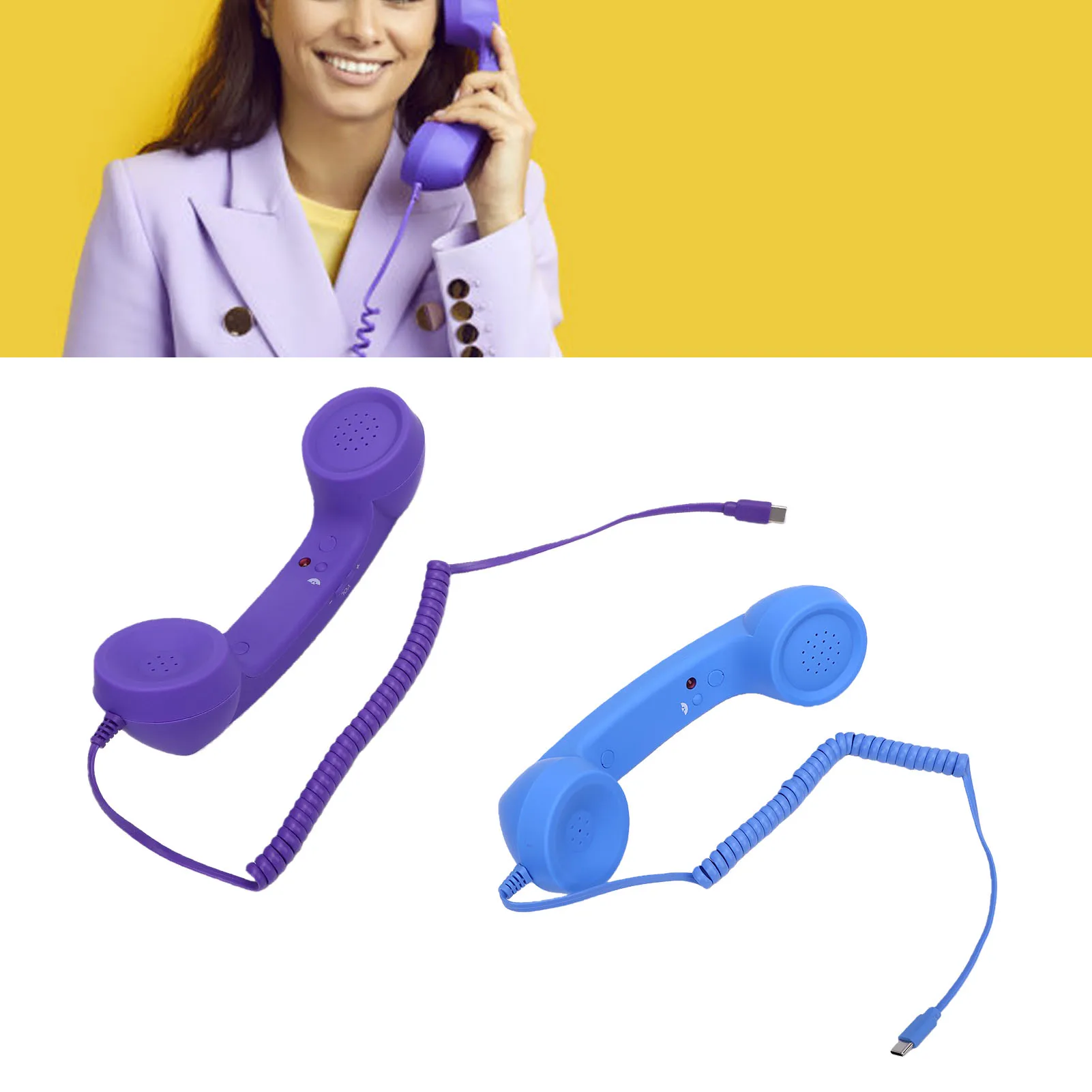 Retro Telephone Handset Type C Vintage Wired Handheld Cell Phone Receiver with Speaker and Microphone for Cell Mobile Video