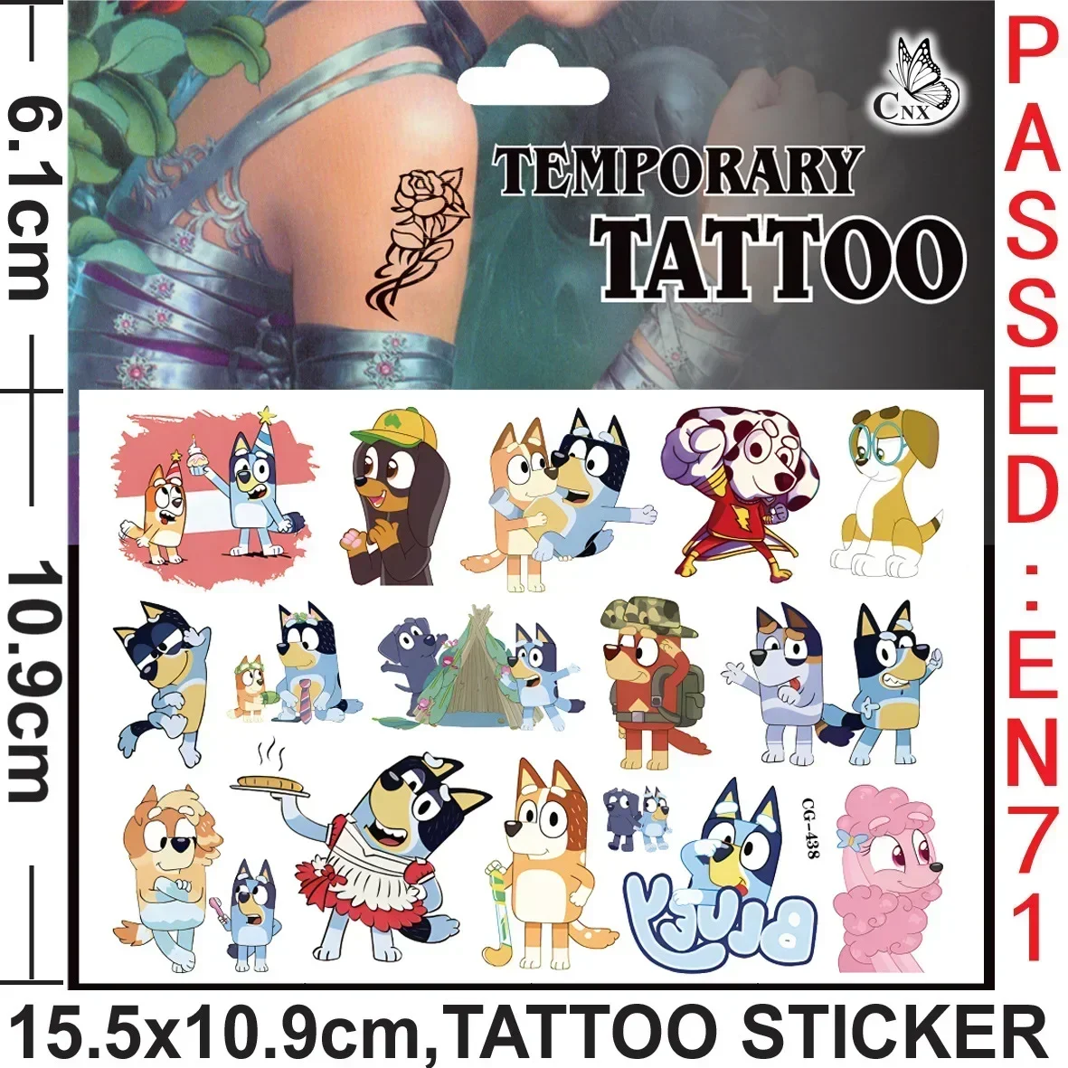 Blueys-pegatina de dibujos animados de Anime para niños, lindo tatuaje temporal impermeable, fiesta, juguetes para niños, regalos de cumpleaños,