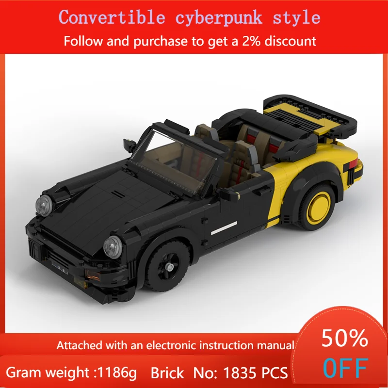 1835 Parts MOC Building Block Model Car Cyberpunk Convertible Christmas Gift For Boys Adults Children Creative DIY Project