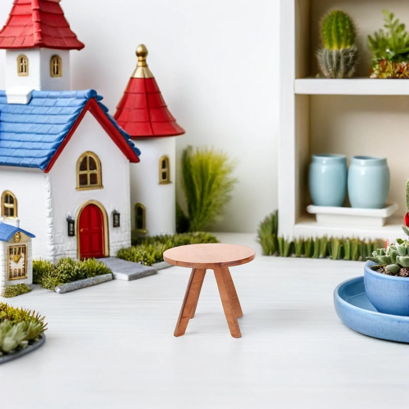 

2Pcs Miniature Round Cherry Wood Table Set Miniature Dollhouse Furniture Small Wooden Table for Living Room Classroom Dollhouse