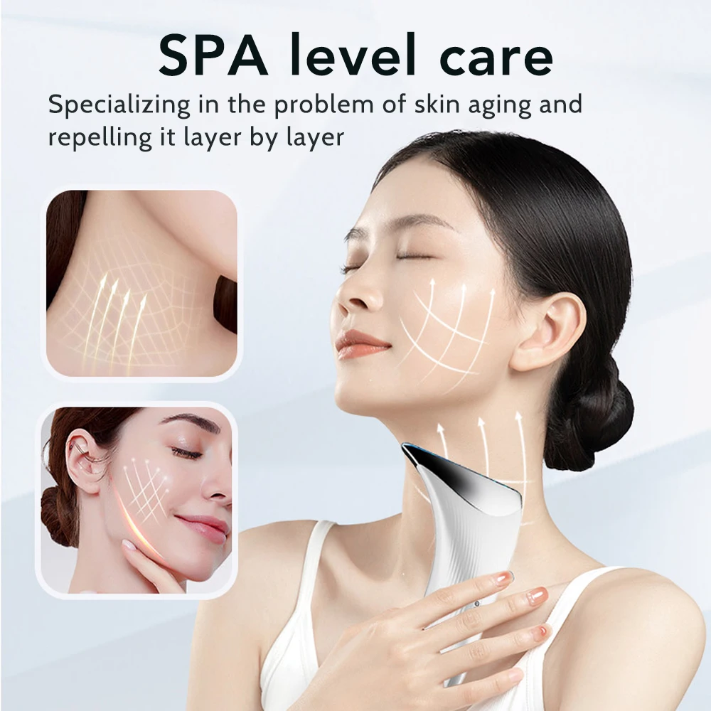 Neck Face Beauty Device 3 Color Light LED Photon Therapy Skin Tighten Reduce Double Chin Anti Wrinkle Facial Lifting Massager