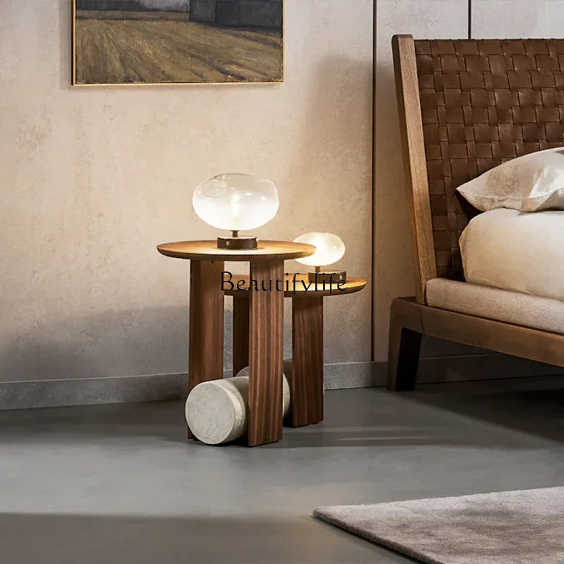 

yj19 Wabi Sansan creative bedside few round movable solid wood cement corner few simple and modern