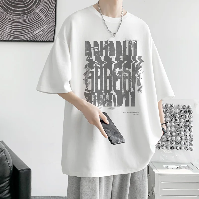 

Men's Cotton T-shirts 5XL Mens Oversized T Shirt Fashion White Summer Casual Wear Letter Print Tee Shirts for Men Male Clothes