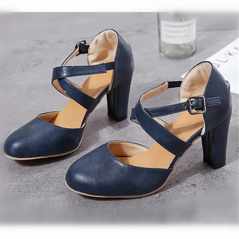 New Roma Pumps for Women Retro Sandals High Heel Ankle Summer Belt Buckle Pumps Casual Women\'s Shoes 2023