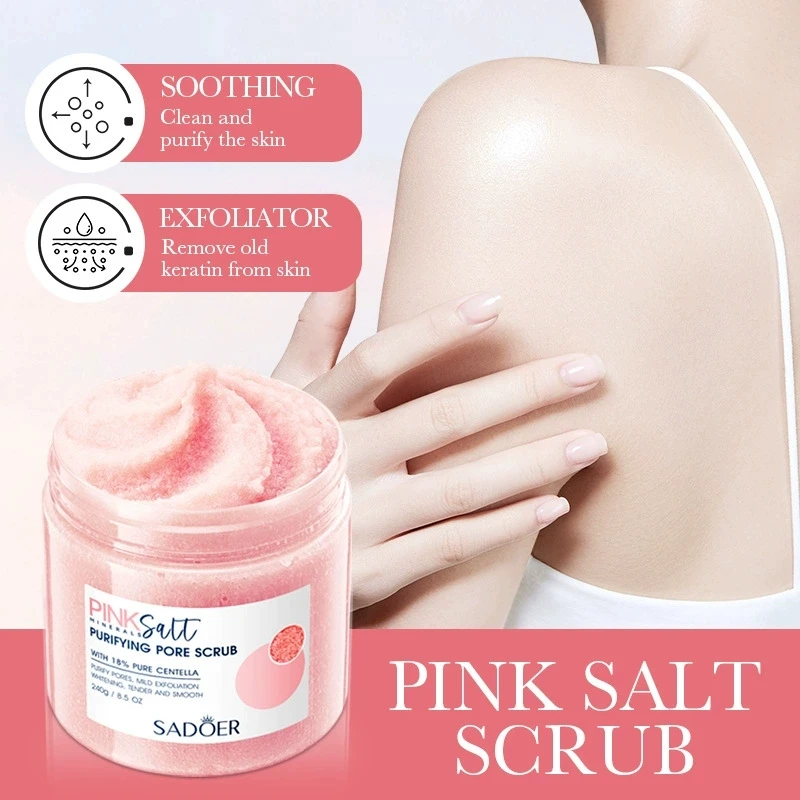 SADOER Himalayan Pink Salt Body Scrub Moisturizing Cream Exfoliating Body Arm Leg Back Scrub Exfoliator Body Lotion Skin Care