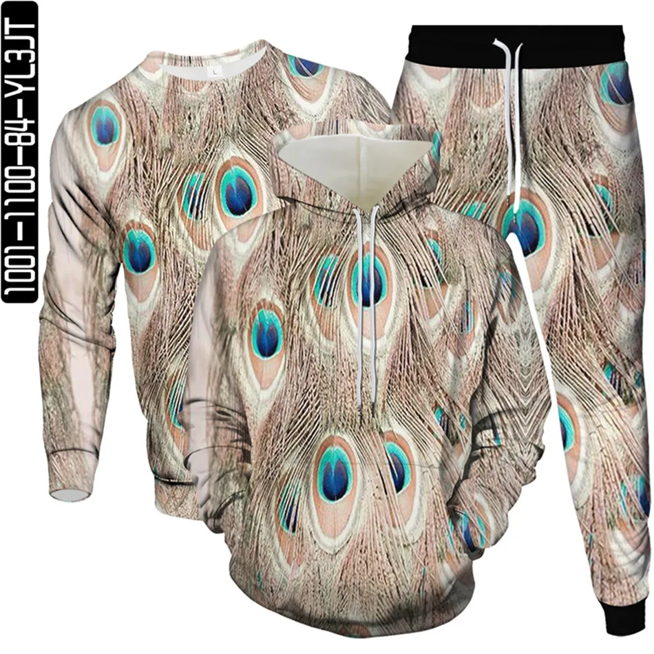 

Men Fashion 3D Tracksuit Peacock Feather Christmas Tree Gift Print Women Suit Clothes Hoodies Sweatshirt Trousers 3Pcs Set S-4XL