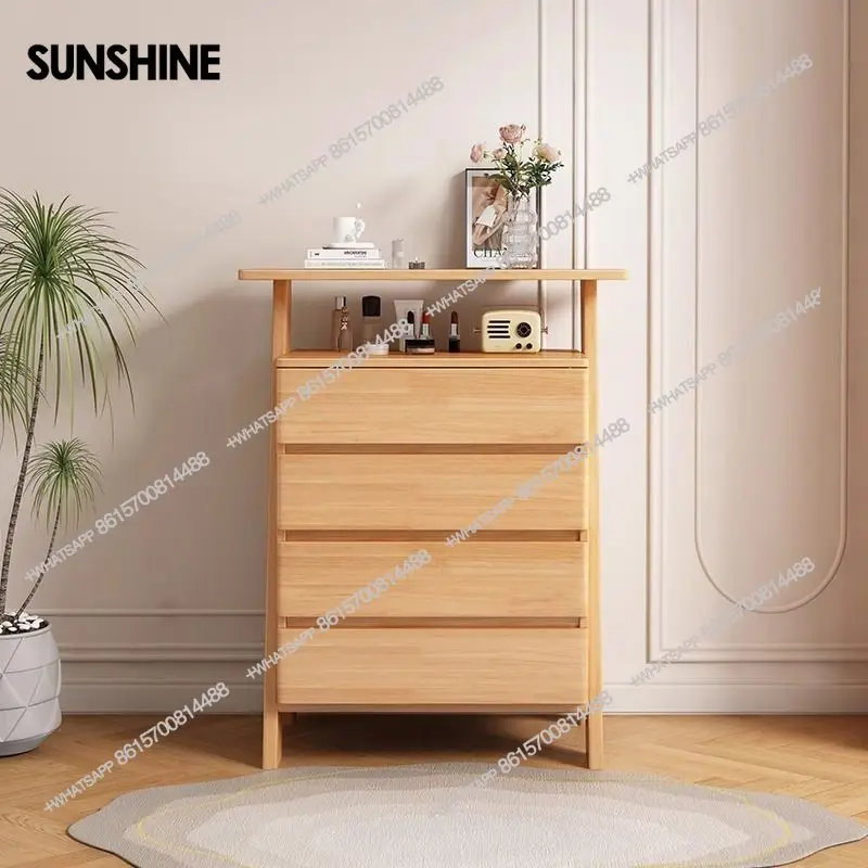 FG solid wood modern simple bedroom storage cabinet log wind living room storage drawer cabinet new