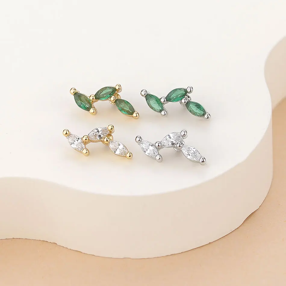 1/5pcs Copper Internally Threaded Three Marquise CZ Top End for Labret Ear Lip Piercings Accessory Head Jewelry