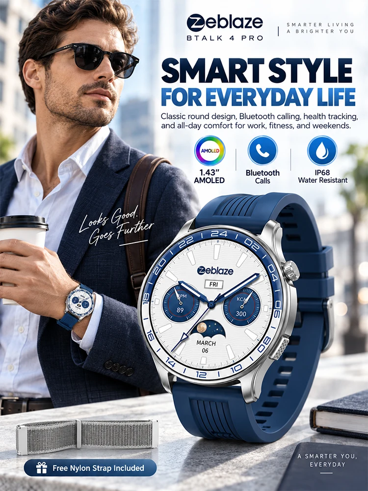 Neue Zeblaze Btalk 4 Pro Smartwatch 1,43" AMOLED-Display Bluetooth-Sprachanrufe Gesundheitsmonitor IP68 Wasserdichte Sport-Fitnessuhr für Herren