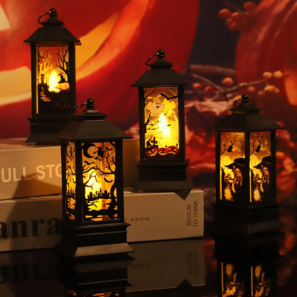 Halloween Flame Light Small Wind Lamp Lantern Black Aharcoal Fire Fireplace Lamp Ghost Festival Decoration Prop Luminou Ornament