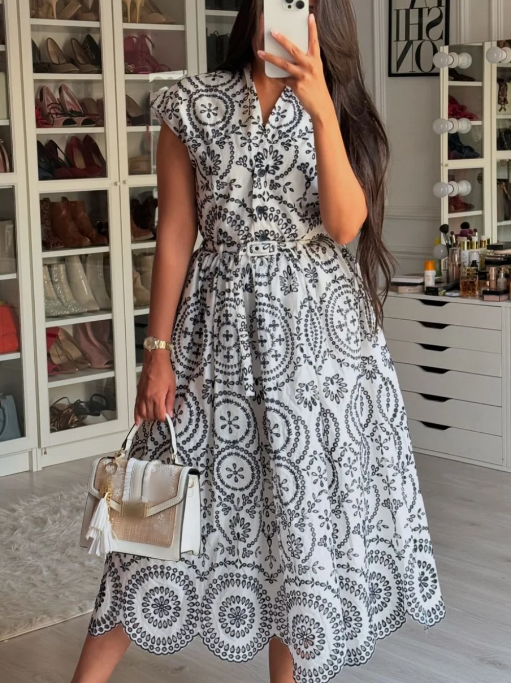 Contrast Color Embroidered Mid-Length Sleeveless Slim Long Dress Women\'s Beach Vacation Dress Streetwear 2024 New Summer