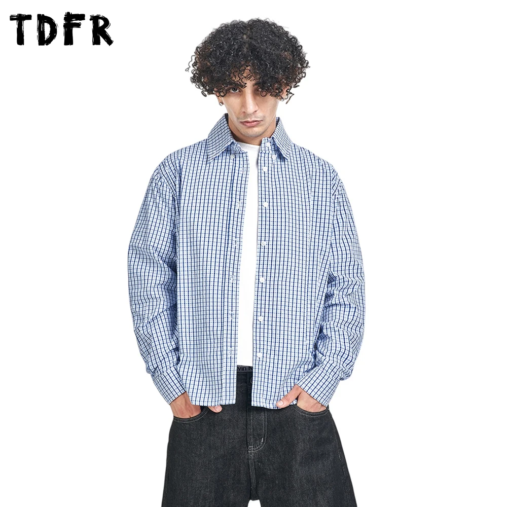

Small Plaid Long Sleeve Shirts Mens Autumn Winter Retro Casual Loose Single Breasted Lapel Cotton Shirts Man
