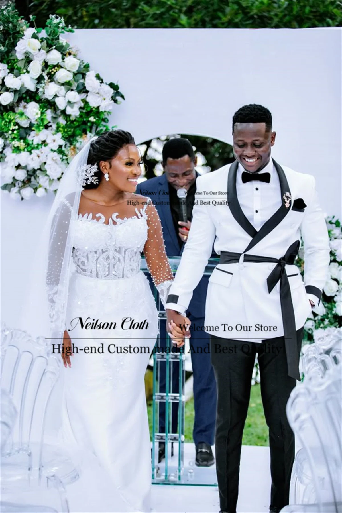 

White Jacket Male Prom Blazers Slim Fit Shawl Lapel Groom Wedding Tuxedos Customized 2 Piece Sets With Belt Terno Masculino