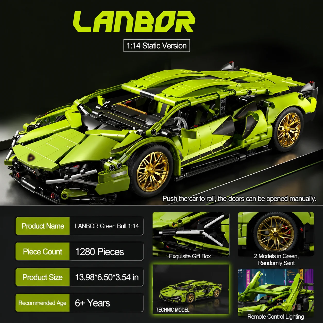 1280PCS 1:14 RC Supercar Building Blocks Dynamic Model Car Remote Control Racing Vehicle with Lights Servo Motor Gift Toy - view 5