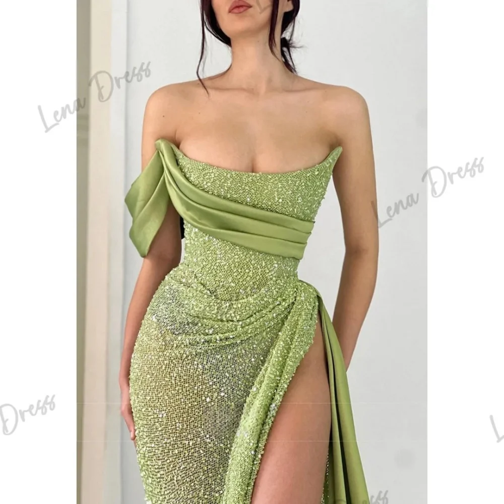 Lena customizes elegant fishtail evening gown for ladies, luxurious ball gown 2025 off shoulder long gown 2025 shiny green image 4