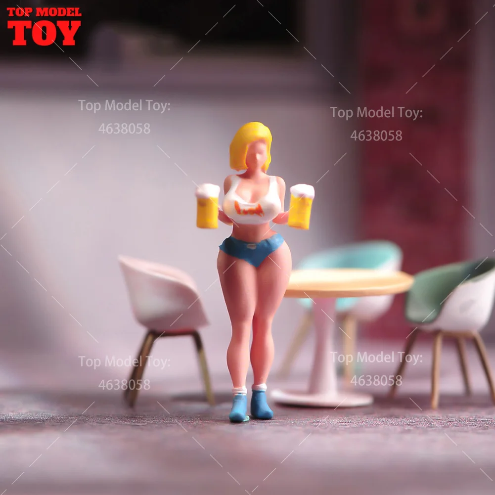 

In Stock Painted Miniatures 1/64 1/87 1/43 1/18 The Girl Serving Beer Model Female Scene Props Figures Unpainted For Vehicle Toy