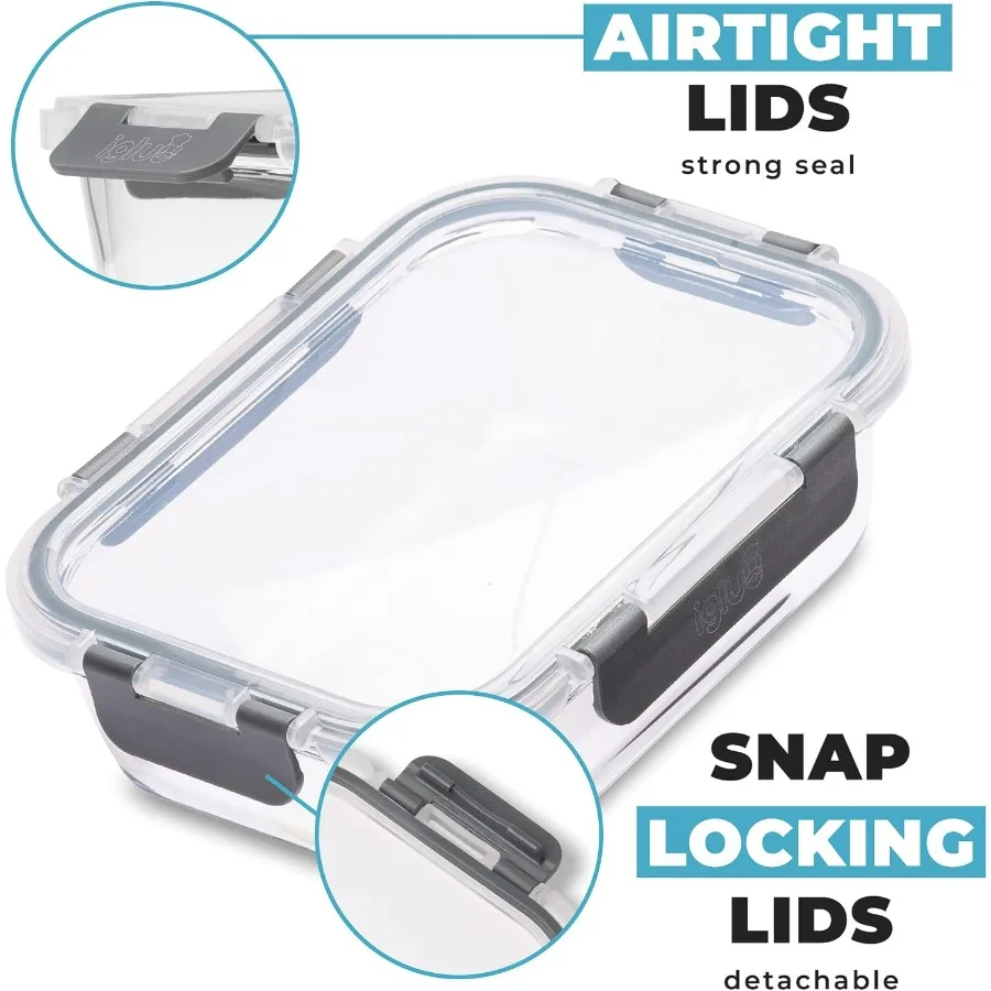 Igluu Meal Prep Glas-Lebensmittelaufbewahrungsbehälter, 10er-Pack Meal Prep-Behälter mit Schnappverschluss, auslaufsichere Deckel, wiederverwendbar, mikrowellengeeignet
