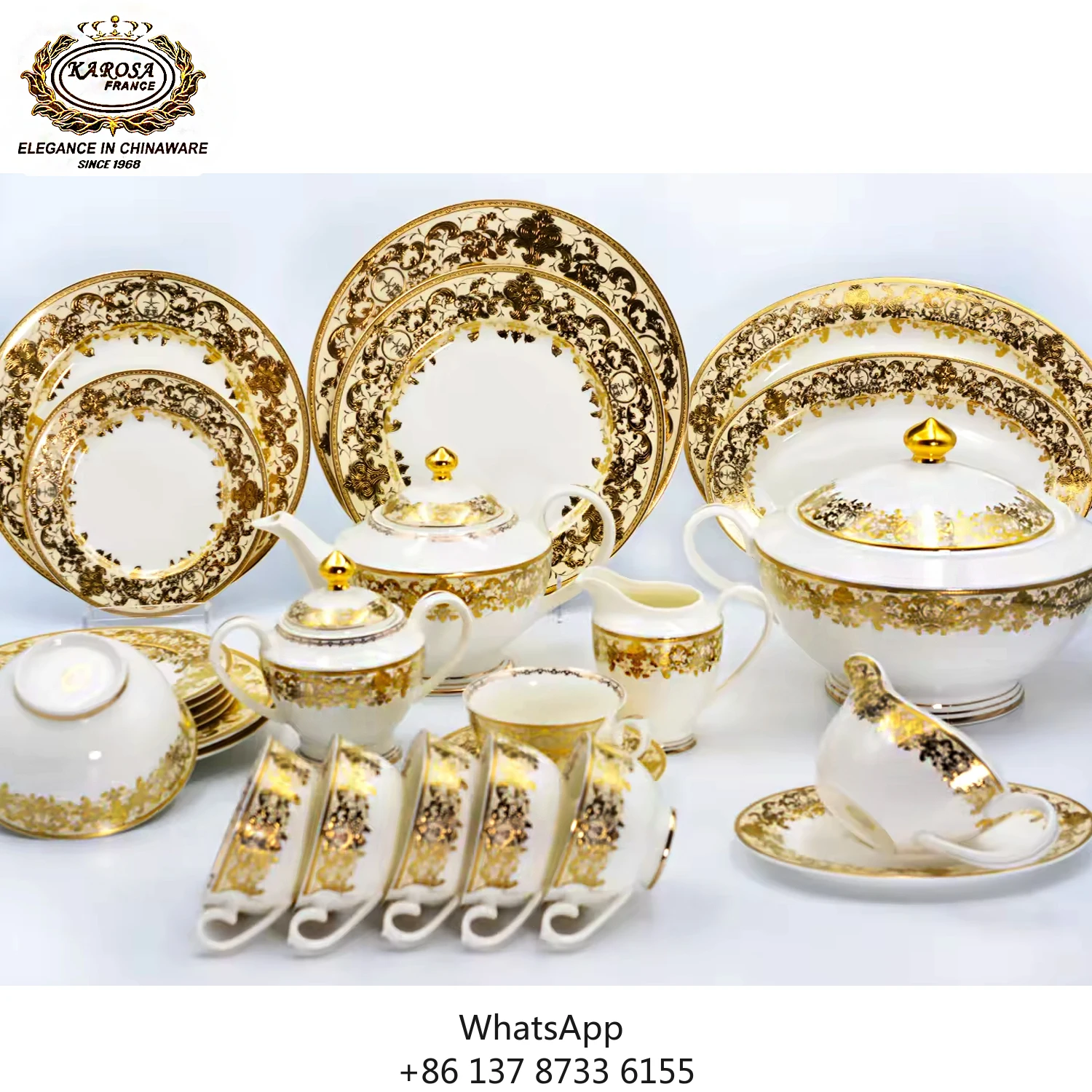 

98 Pcs Hight Quality Embossed Pure Gold Decoration Royal Style Porcelain Bone China Tableware Dinnerware Dinner Sets