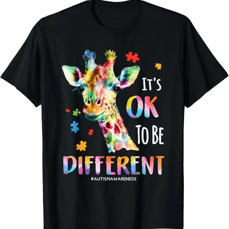 Autism Awareness Women Kid Its Ok To Be Different Giraffe T Shirt