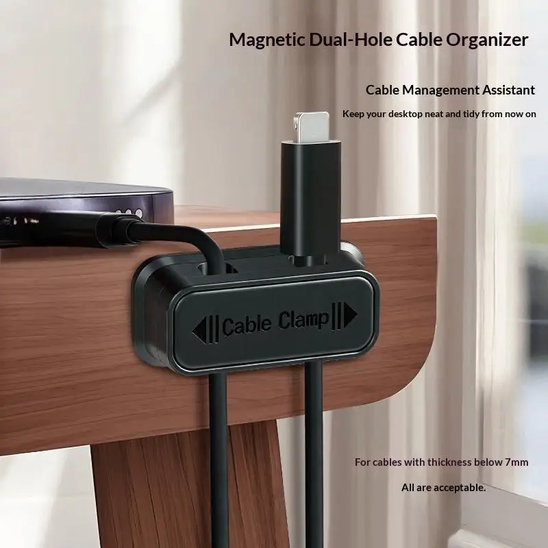 Magnetic Dual Slot Cable Clamp With Strong Adhesive Backing For Home Office Desktop Cable Management