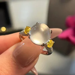 Classic gentle style natural ice chalcedony rings for women light luxury silver 925 yellow crystal ring fashion wedding jewelry