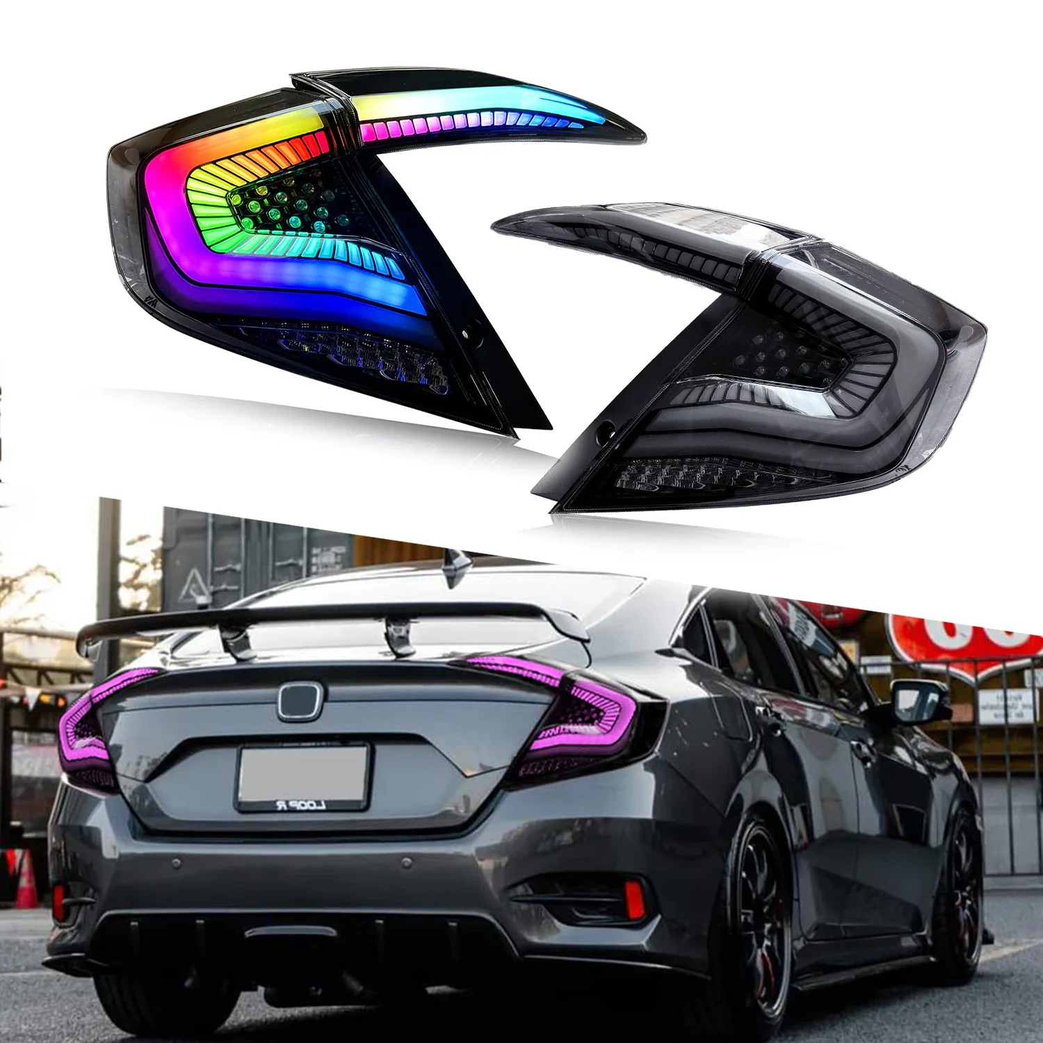 

RGB LED Taillights For Honda Civic Space 2016-2020 10th Gen With Dynamic Animation Automobile LED Tail Lamps Assembly
