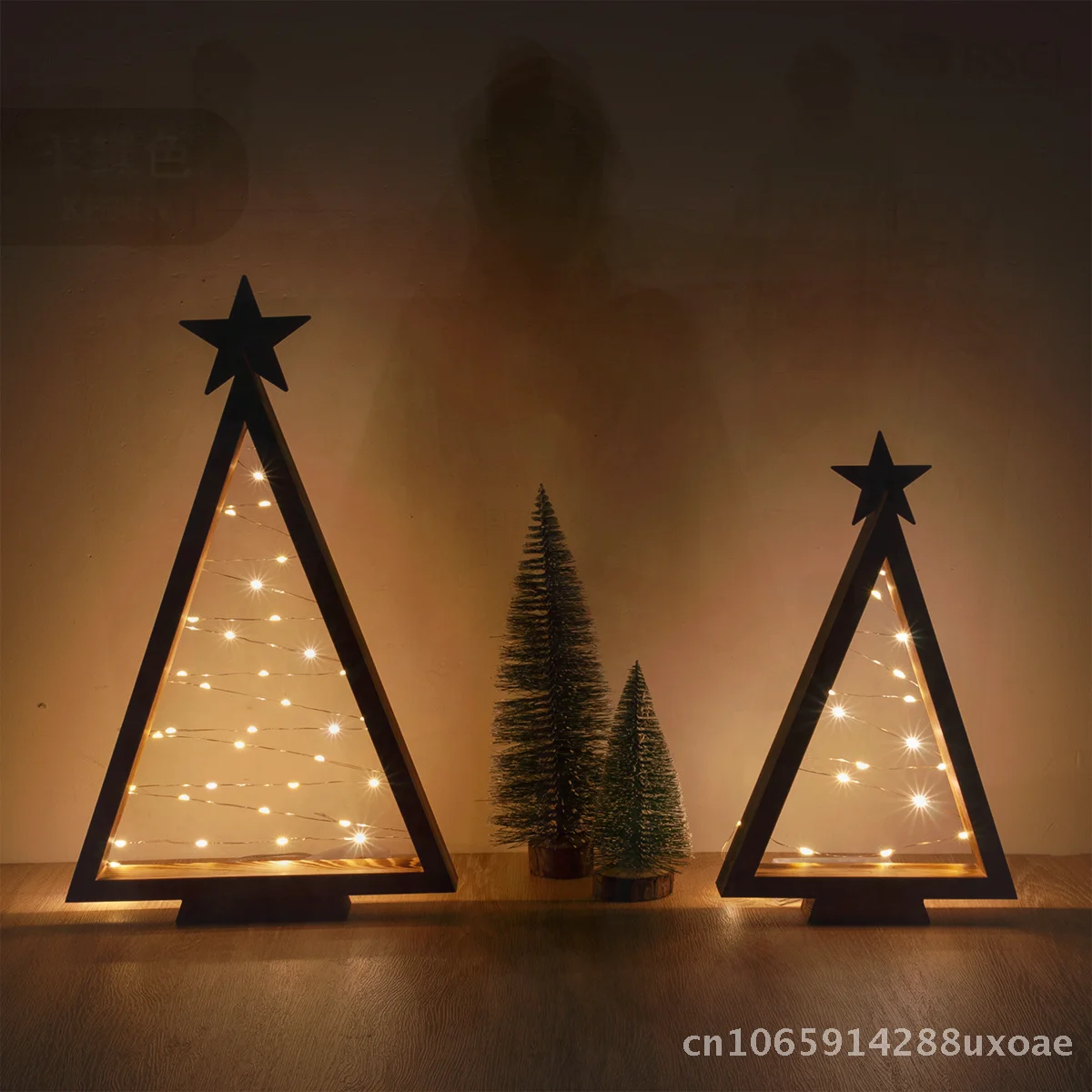 

Luminous Wooden Christmas Tree Decoration Solid Pine Triangle Ornaments with Light String for Home Atmosphere Desktop Decor