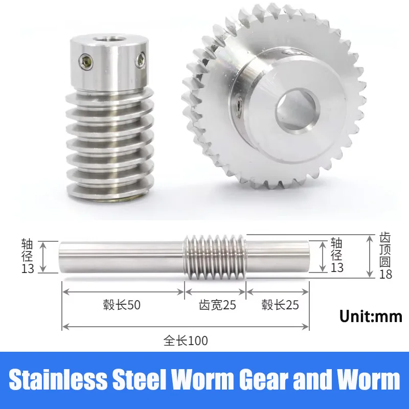 1M Turbine Worm Gear Worm Rod 1 Module 15 20 25 30 35 40-60 Teeth Stainless Steel Gear Worm Rod Drive Ratio 1:15/20/25/30/35-60