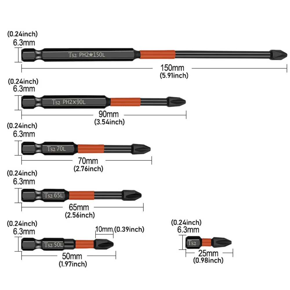 1-5pc Magnetic Cross PH2 Bit S2 Alloy Impact Batch Head Hardness Screwdriver Bit Anti Non-slip Screw Driver Hand Drill Bit Tools