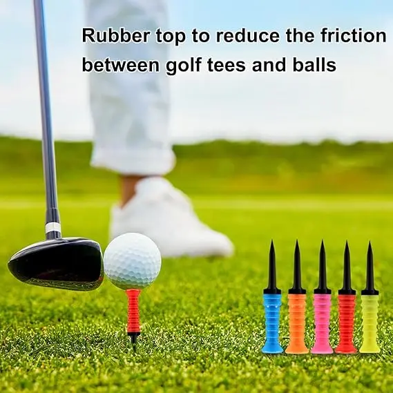 

5pcs 360° Flexible Rubber Golf Tees 3.27in/83mm Durable Low Friction Vibrant Multicolor - Ideal for Everyday Golfers