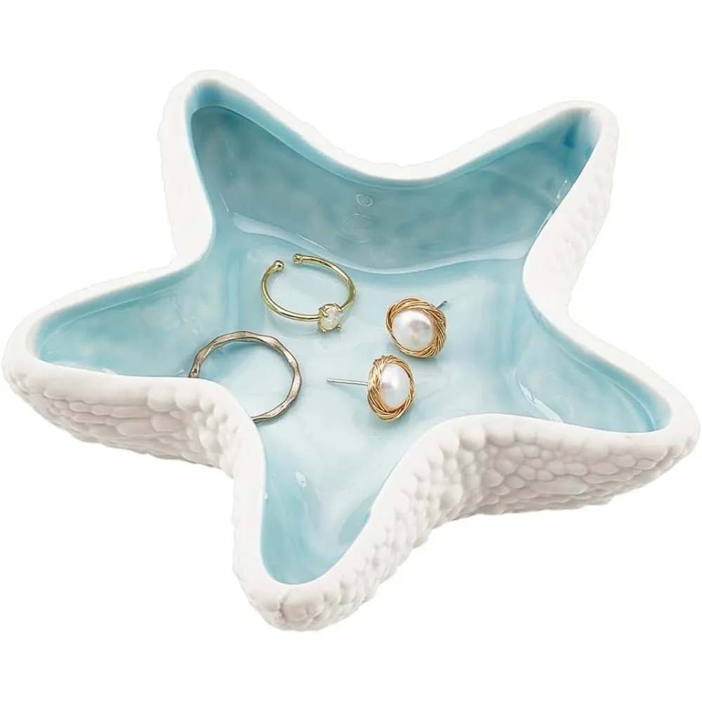 

1pcs Starfish Shape Ceramic Jewelry Tray Aqua Shell Trinket Dish Ceramic Ring Earring Holder Ocean-themed Decorative Trinket