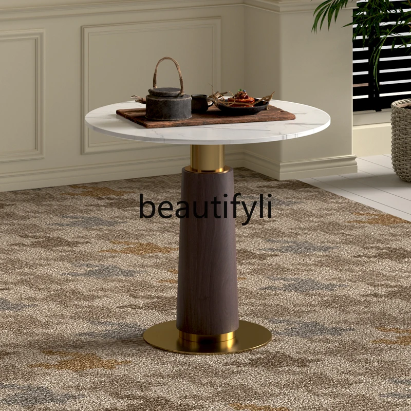 Modern homestay tea table light luxury negotiation table wood grain small round table