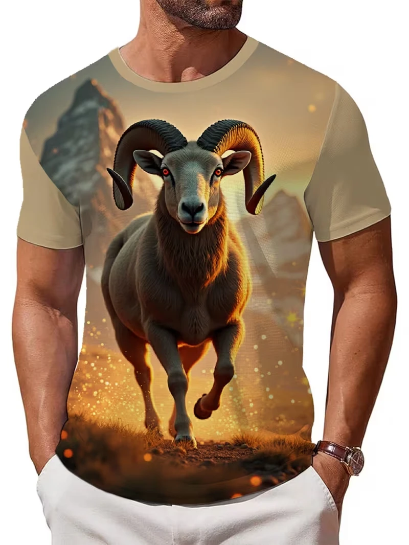 Summer Mens Novelty Animal T‑Shirt Vivid 3D Dog Gorilla Goat Pattern Crew Neck Short Sleeve Loose Casual Street Male Tee Shirts