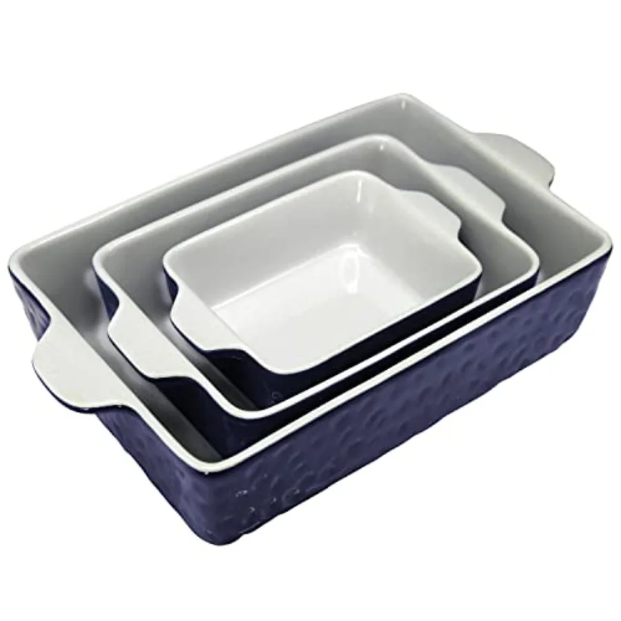 

3-Piece Ceramic Casserole Dishes for Oven - Heavy Duty Rectangular Lasagna Baking Pans w/ Premium Nonstick Coating and Handles