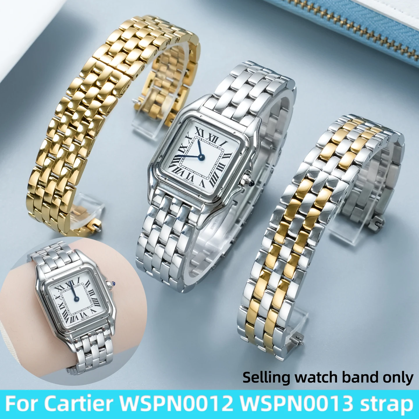 

Роскошный металлический браслет 15 мм 18 мм для часов Cartier Panthère WSPN0013 WSPN0015 WSPN0012, женский ремешок для часов из нержавеющей стали